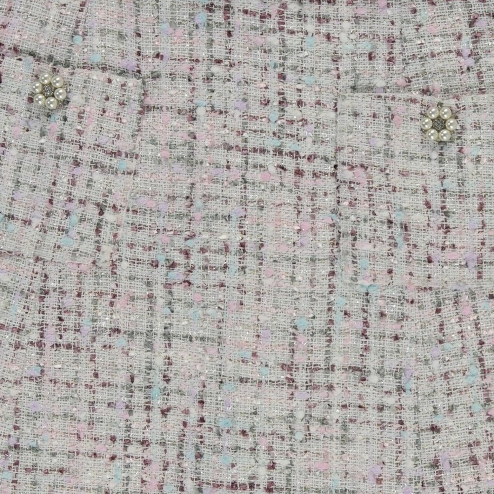 NEW Eliza J Tweed Shift Dress Women's Size 14 Pink Blue Fringe Pearl Mock Neck - Picture 5 of 12